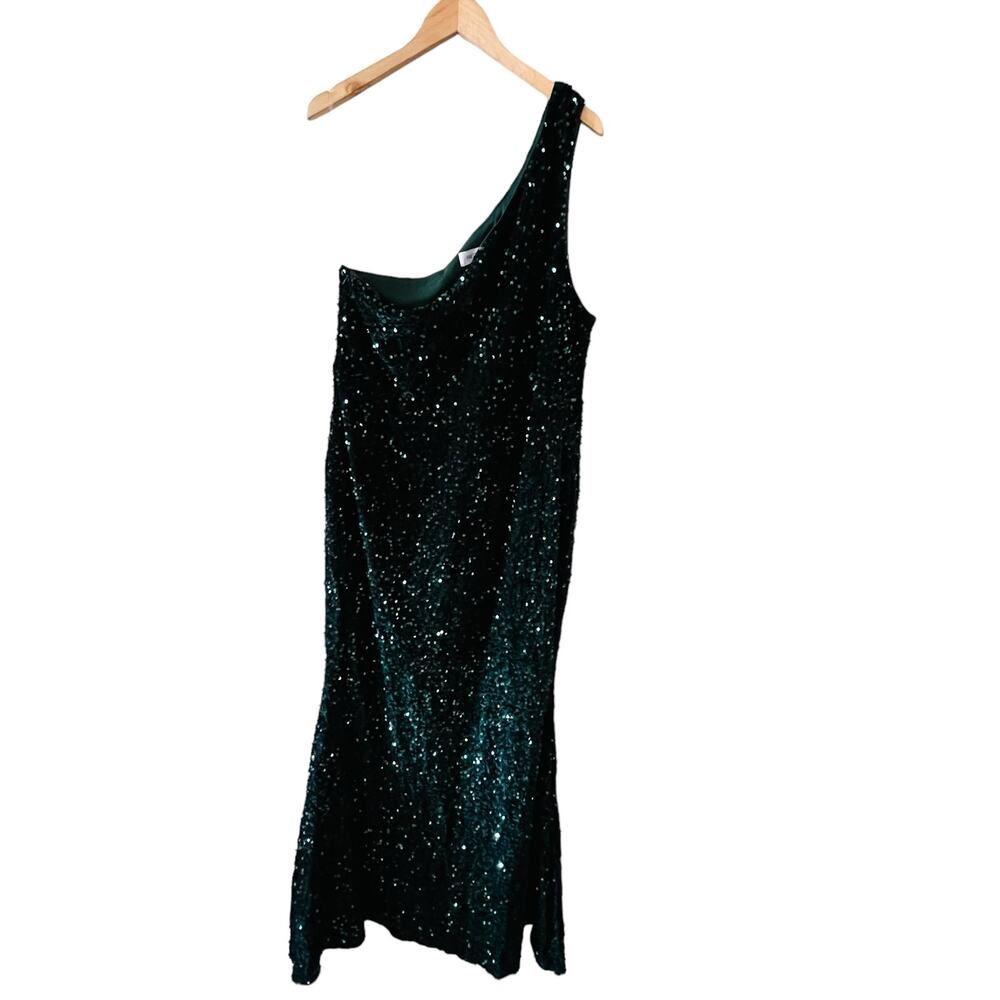 Faeriesty Sequin One Shoulder A Line Maxi Dress Size 4X Green - Picture 9 of 9